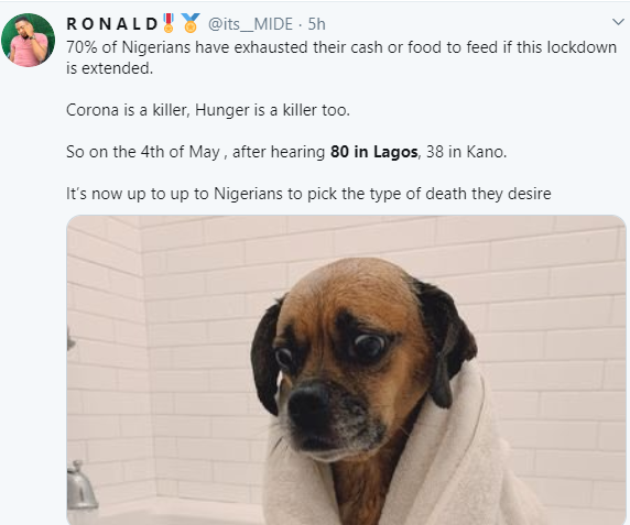 #Extendthelockdown trends as Nigerians react in shock to 195 new cases of Coronavirus recorded on Tuesday