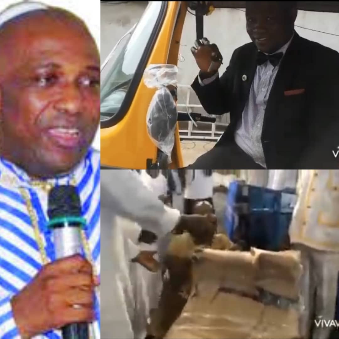 Excitement As Primate Ayodele Surprises Church Members With Tricycle And Hair Dryer [VIDEO]