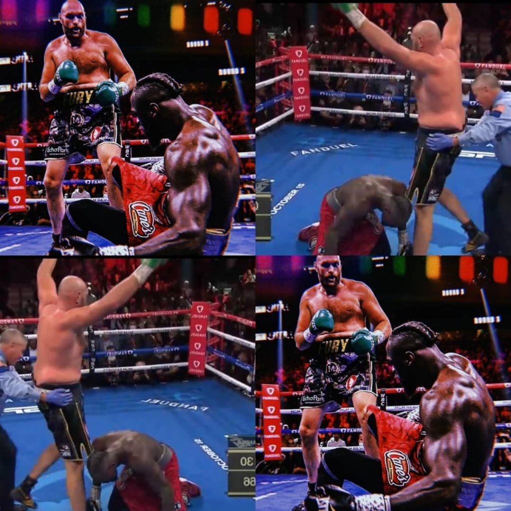 BREAKING: Tyson Fury Knocks Down Deontay Wilder In #FurtWilder3 Trilogy Fight [VIDEO]