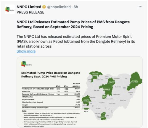 Petrol To Be Sold For N950.22k In Lagos